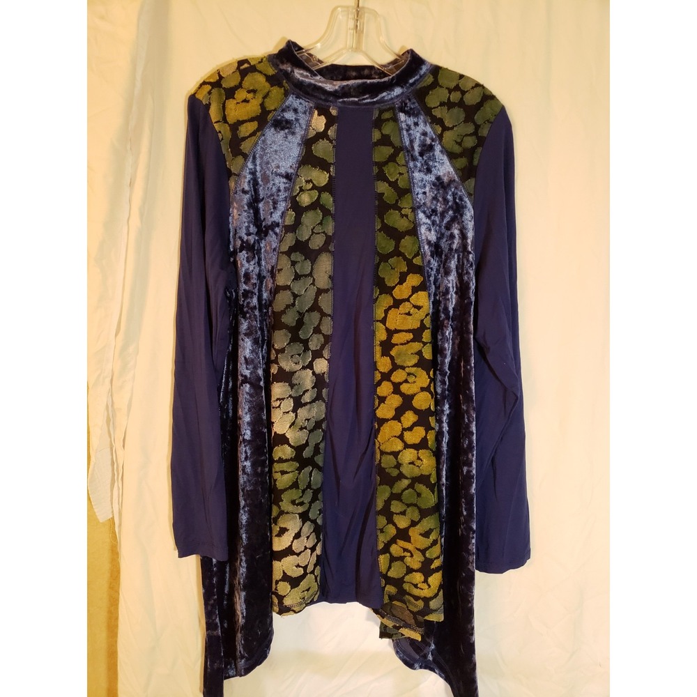Women's Logo Blue Print Long Sleeve Velour Top Size L